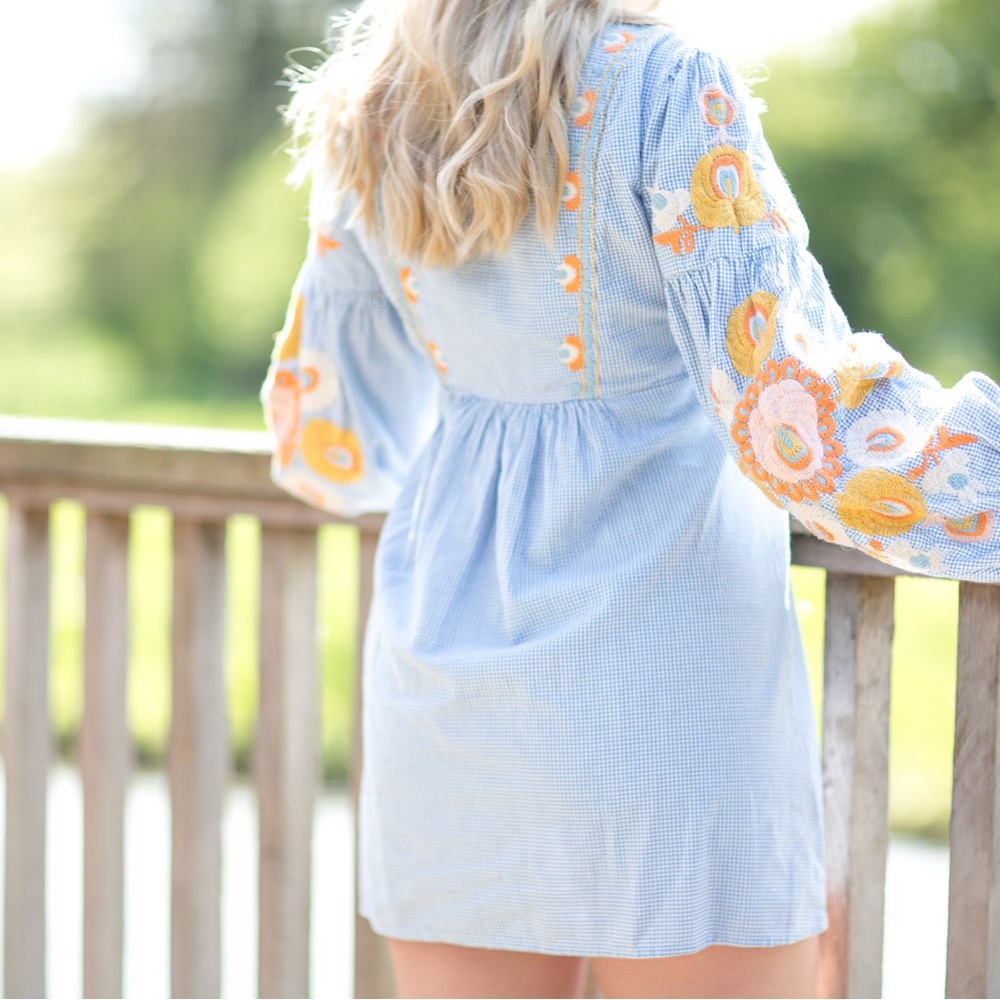 Zara Woman Gingham Embroidered Dress